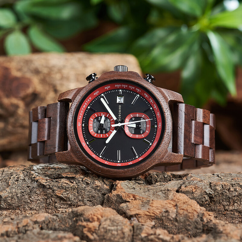 BOBO BIRD drewniany zegarek mężczyźni luksusowe drewniane zegarki na rękę reloj hombre lekki zegar kwarcowy chronograf prezent dla mężczyzn Dropshipping