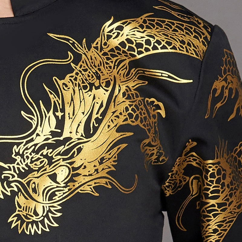 Dragon Print Stand Collar Long Sleeve Chef Uniform Barber Shop Catering Bakery Cafe Chef Clothing Chef Coat Work Top