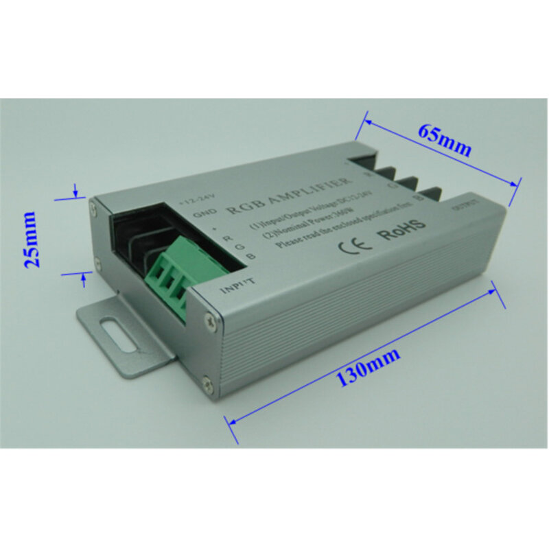 RGB LED Amplificador Controlador, Shell De Alumínio, Lâmpada Tira SMD, 360W, DC 12V, 24V, 30A