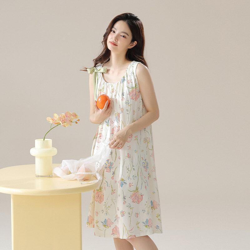 Camisón de estilo coreano para mujer, Conjunto de pijama de princesa con estampado Floral, a la moda ropa de dormir, vestido informal Sexy