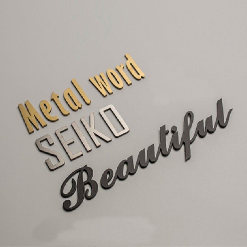 Letras de acero inoxidable cepillado sólido cortadas con láser hechas a medida, letrero de tienda de metal dorado chapado