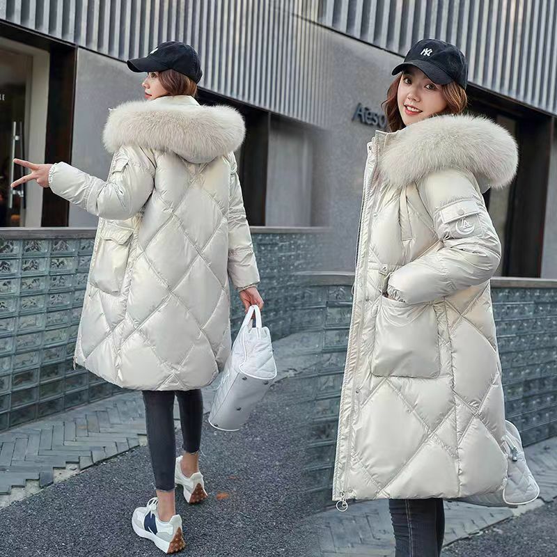 2023 New Women Glossy Cotton-Padded Jacket Mid-Length Thermal Cotton-Padded Clothes Fashion Plus Size Cotton Jacket