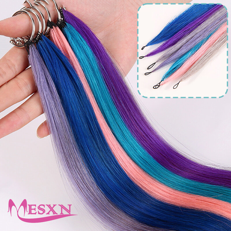 Estensioni dei capelli della piuma di colore MESXN estensioni dei capelli di Microring umano reale naturale dritto colore viola blu rosa grigio 18-20 pollici