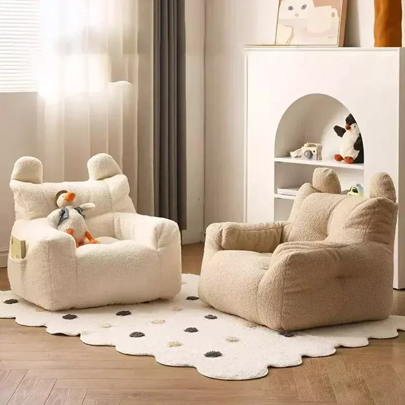 Sofa malas anak-anak lucu bahan kain, Sofa kecil bayi membaca wol katun Linen kursi dapat dilepas dapat dicuci