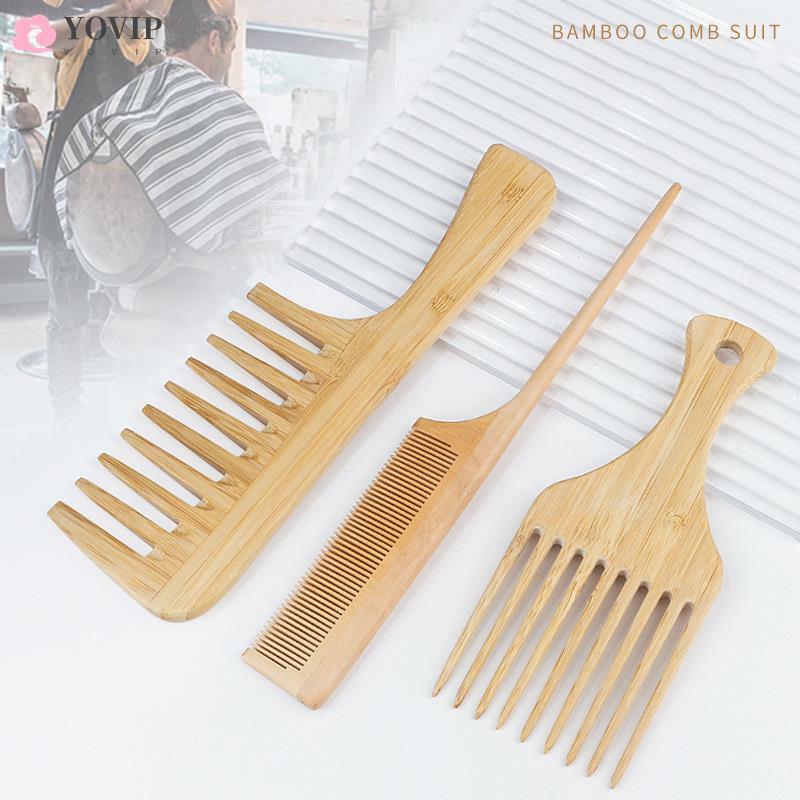 1Pcs Natural Bamboo Wooden Hair Comb Anti-Static Afro Fork Combs For Women Round Wide Tooth Wood Comb
