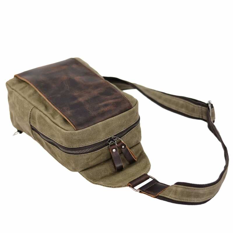 Casual Men's Chest Bag Batik Canvas Cowhide Waterproof Crossbody Bag Outdoor Travel Small Satchel Simple Daily Small Bag