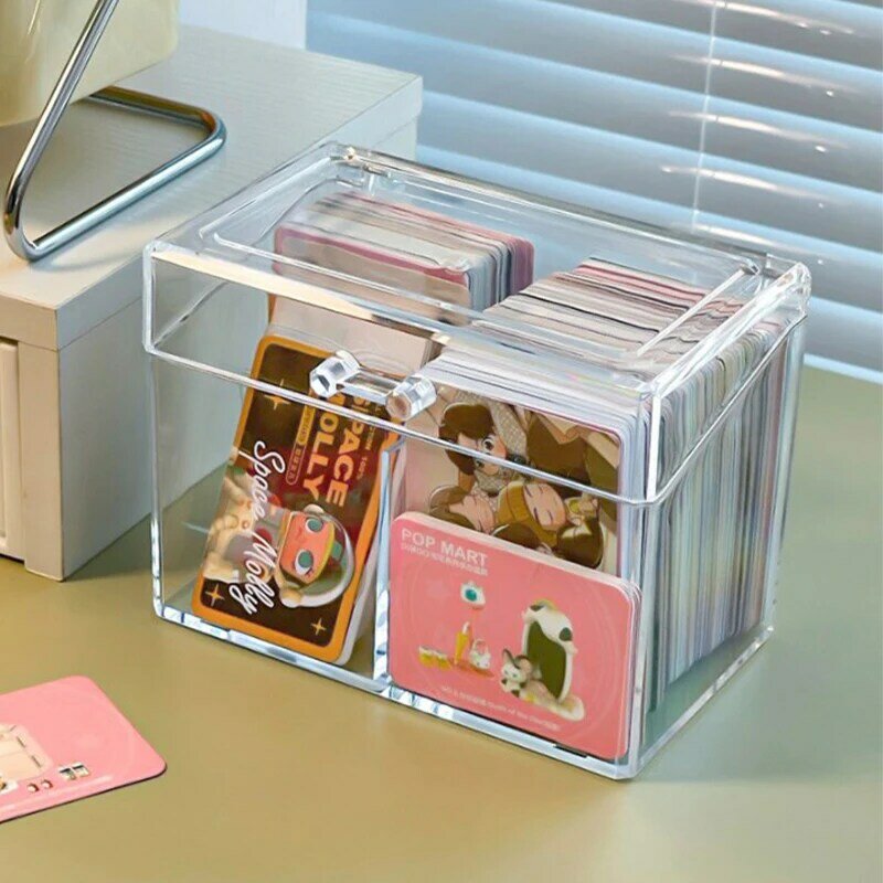 Transparent Acrylic Card Storage Box Holds 400 Postcards 12x10.5cm Display Card Case With 2 Compartments For Postcard/Photos