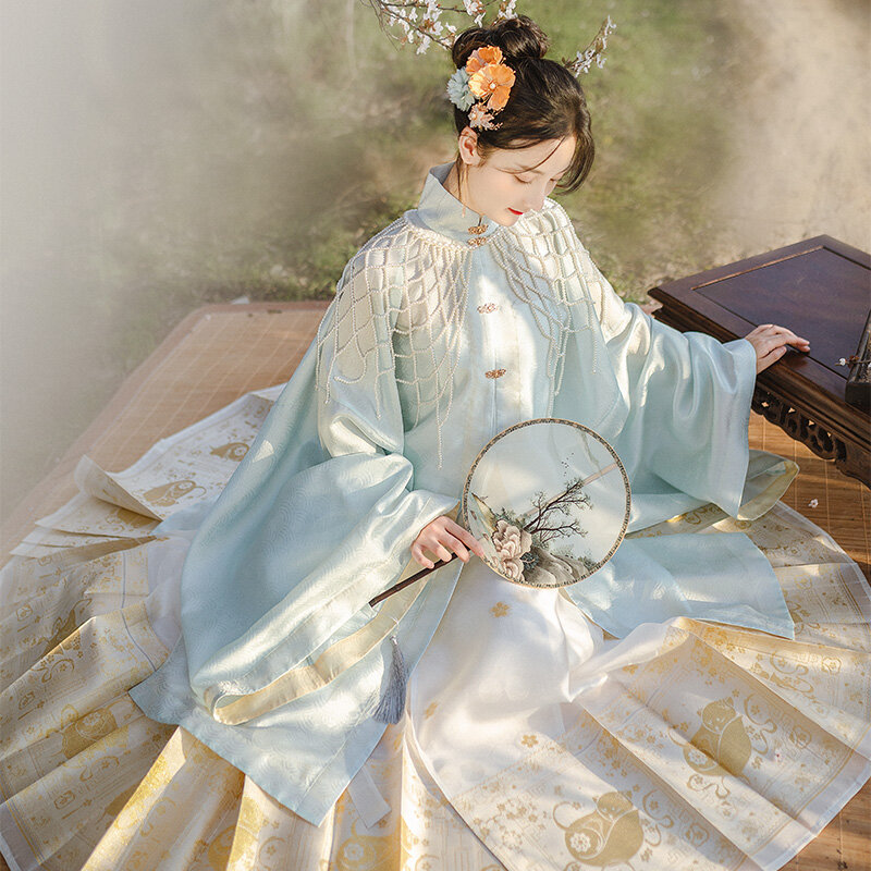 Horse Face Skirt Ming Dynasty China Hanfu Women's Dress Weaving Gold Yarn Skirt Daily Style Horse Face Pony Skirt Traditional