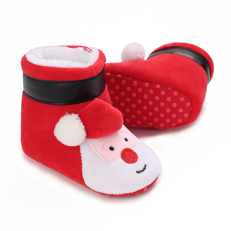 รองเท้าคริสมาสต์สำหรับเด็กทารกแนวฮาโลวีนรองเท้าผ้าฟลีซให้ความอบอุ่นสำหรับฤดูหนาวรูปฟักทองซานตาคลอส