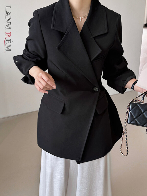 Lanmrem-ギャザーウエストアシートリーザースジャケット,長袖,オフィス用,女性用,春のファッション,新しい,26d8947,2022