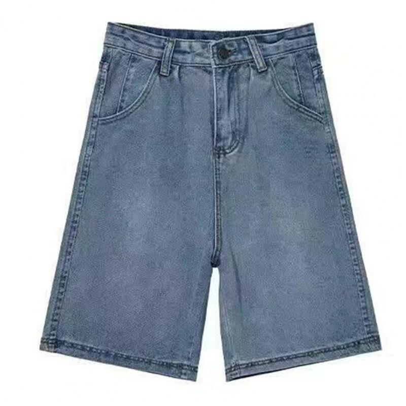 Женские джинсы с широкими штанинами, однотонные короткие брюки до колен, на пуговицах, с застежкой-молнией, в уличном стиле