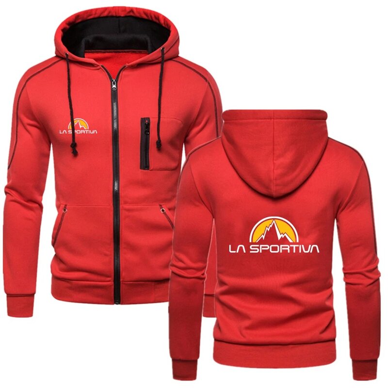2024 Spring Autumn Men's La Sportiva Logo Printed Fashion Comfortable Cotton Zipper Hoodies Solid Color Hooded Jacket Sweatshirt