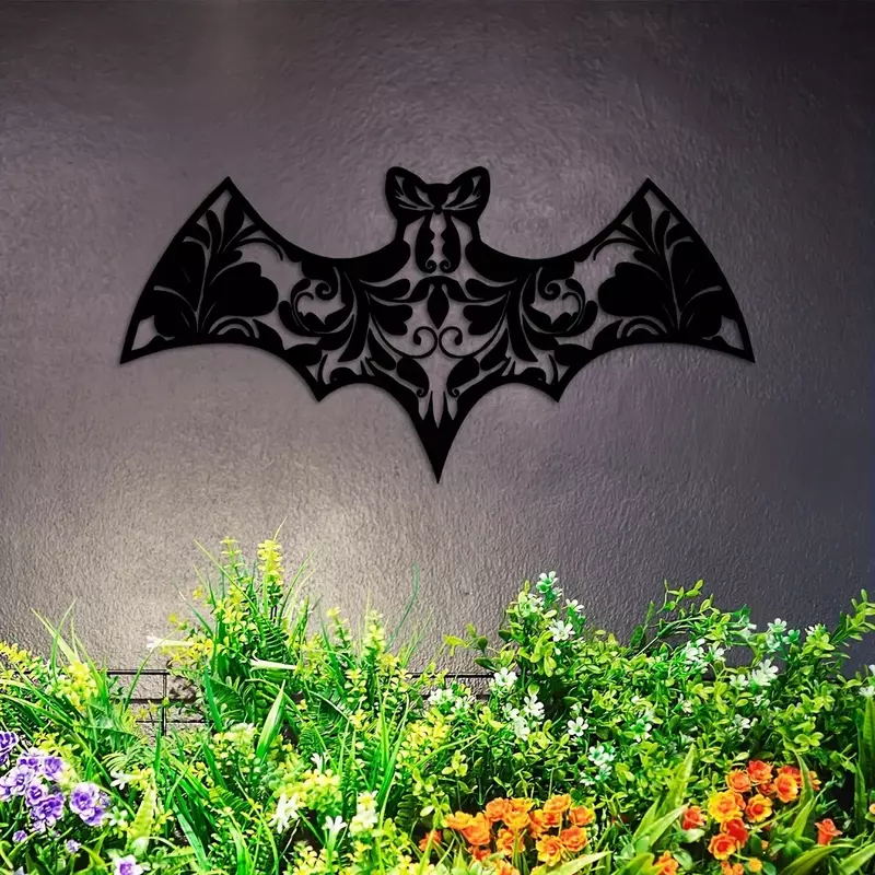 CIFVADECO-Mur de chauve-souris en métal floral, fleur noire, art mural extérieur, décor de signe, salon, grand, maison, D