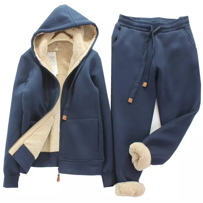 Simple Fashion Sports Casual Suit Women's Autumn Winter Artificial Lamb Wool and Velvet Thickened Hooded Short Coat Sports Pants