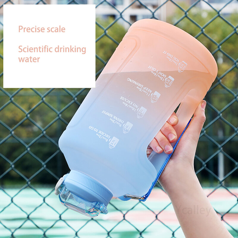 YCALLEY botol air pengingat silikon 2 l, botol air sedotan silikon, botol air besar kebugaran 1500ML / 2300ML / 3800ML 2 liter