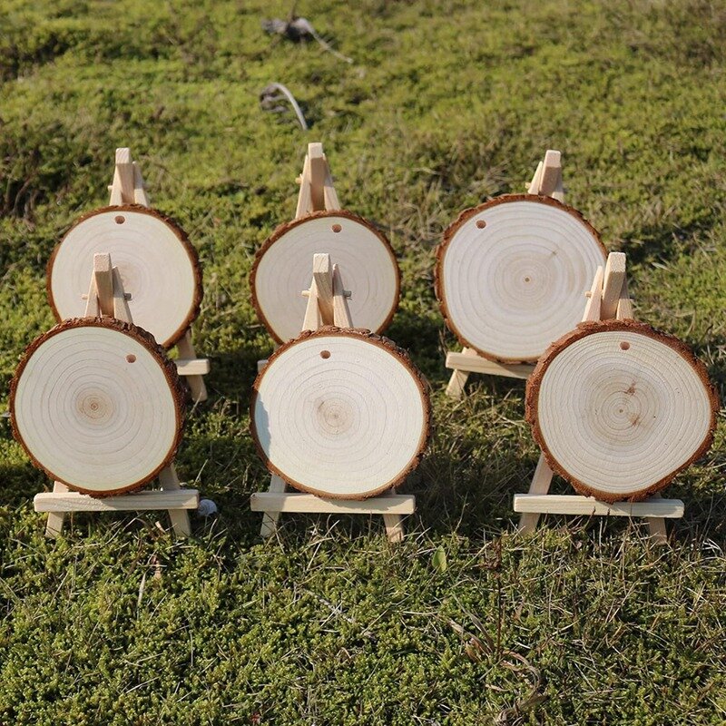 Círculos de madeira inacabados para bricolage e pintura, rodadas naturais, ornamentos de madeira, artesanato, fatias de madeira, 3.5-4.0 pol, 30 PCs