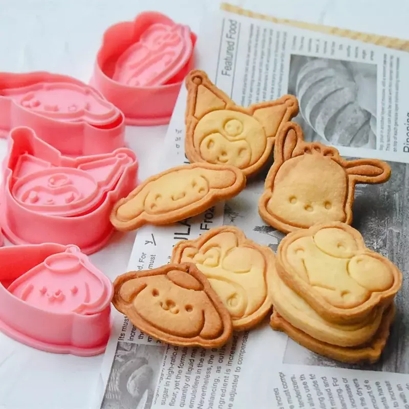 Sanrio-Juego de moldes para galletas de fiesta, herramienta para hornear con dibujos animados de Dim Sum, Hello Kitty, My Melody Cinnamonroll, Pochacco, dumplings, regalos