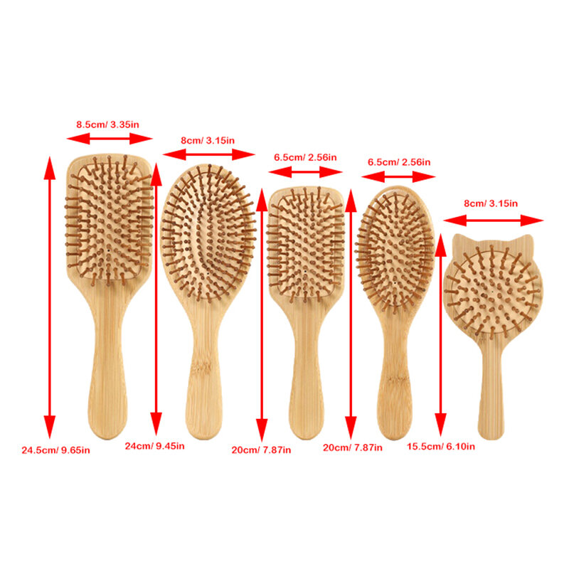 Escova de cabelo de madeira de bambu, Massagem Pente, Massageador do couro cabeludo para o crescimento do cabelo, Anti-estático, alisamento, barba macia, bebê