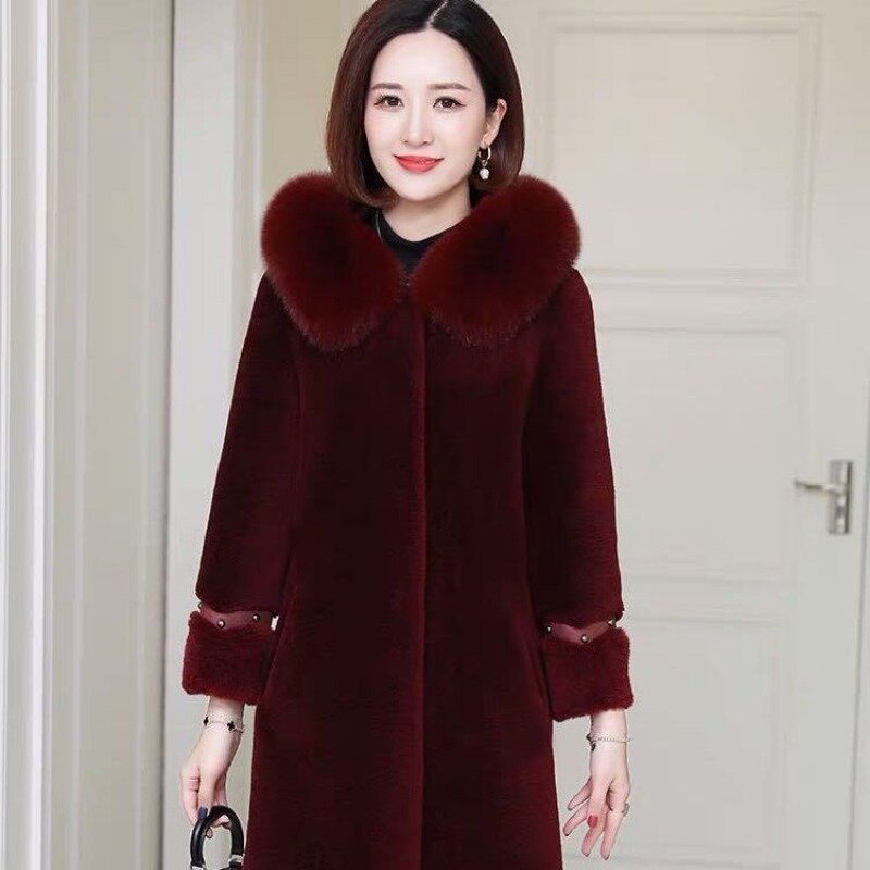 2023 inverno nuove donne cappotto di pelliccia di cachemire di grano sottile di grandi dimensioni lungo parka addensare caldo moda con cappuccio Outwear Casual mamma Outfit