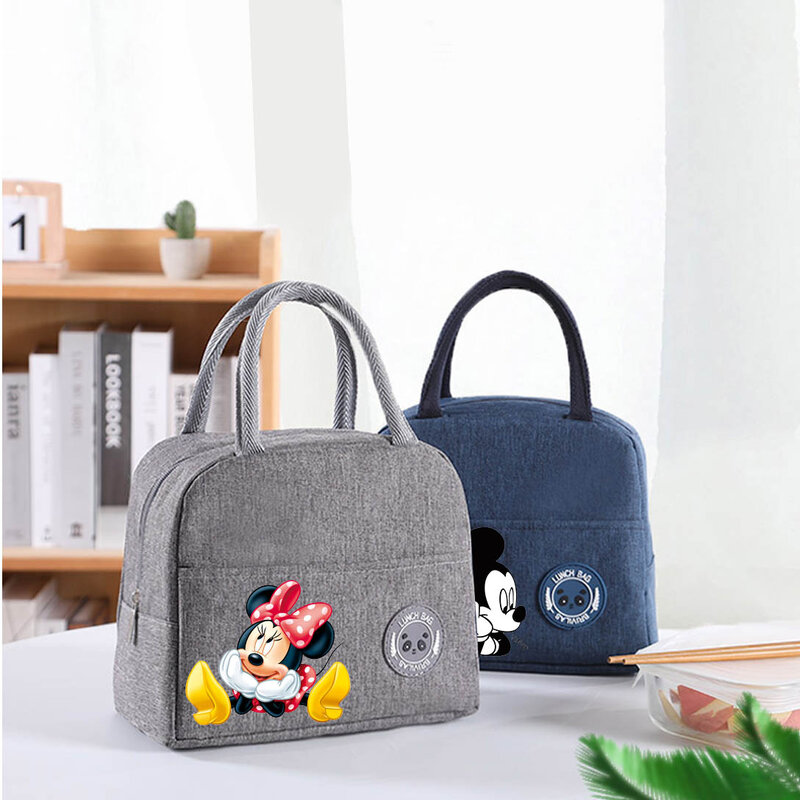 Bolsas de almuerzo portátiles con aislamiento de Mickey y Minnie Mouse, paquete de papel de aluminio, bolsa de arroz, paquete de comida, bolso de mano Bento para estudiantes