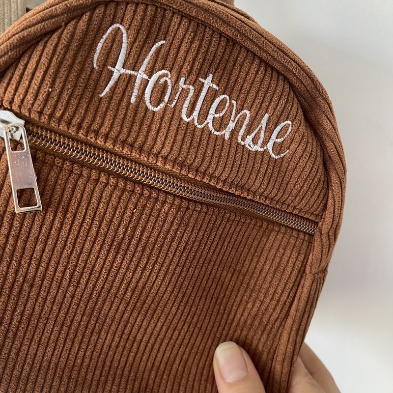 Personalizado bordado veludo mochila para mulheres, simples e elegante, monocromático, pertence ao seu nome, novo
