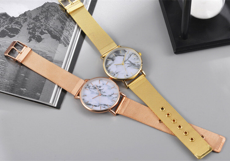 Relógio feminino marbling vestido de aço inoxidável banda analógico quartzo relógio de pulso moda luxo senhoras rosa ouro relógio analógico