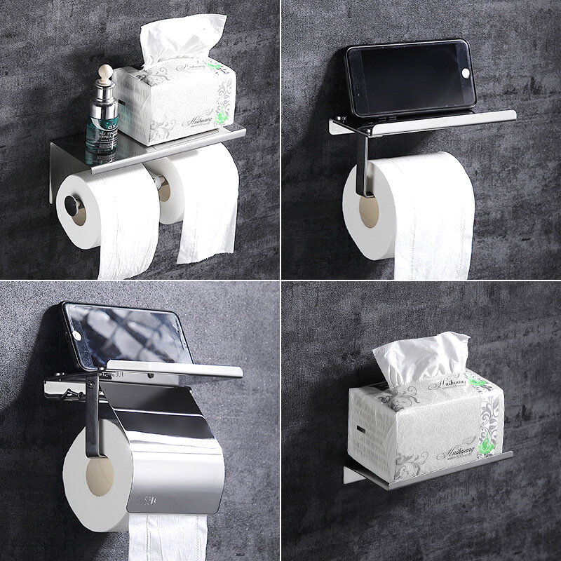 2023 Stainless Steel Toilet Roll Holder Self Adhesive in Bathroom Tissue Paper Holder Black Finish,Easy Installation no Screw