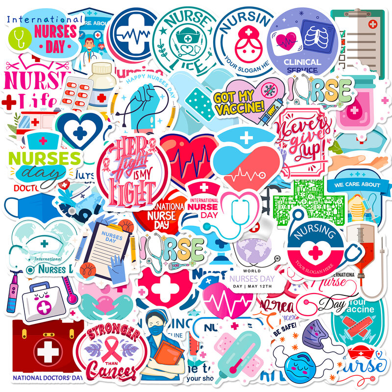 50 buah stiker grafiti seri injeksi rumah sakit untuk bagasi casing ponsel helm Laptop Skateboard stiker dekorasi mainan DIY