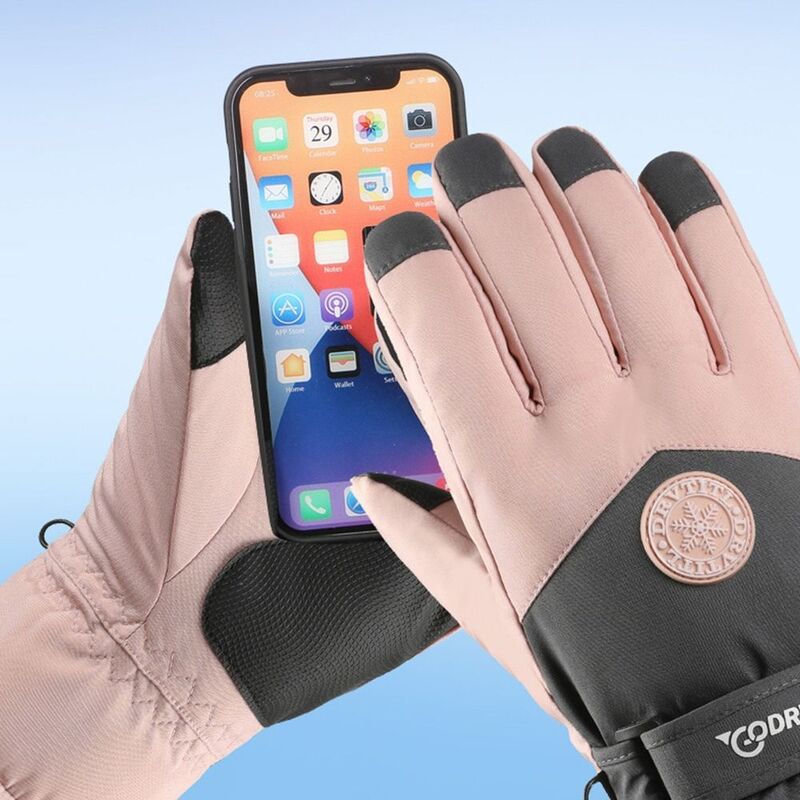 Windproof Women Plush Gloves Touch Screen PU Fleece Waterproof Snowboard Ski Gloves Full Finger Snow Gloves Winter Warm