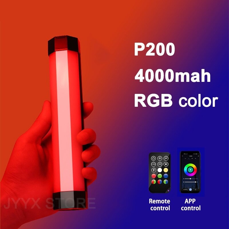 Lampu fotografi LED P200 baru, lampu genggam RGB, tongkat tabung, lampu Video lembut, kendali jarak jauh aplikasi, vs 6C patabung