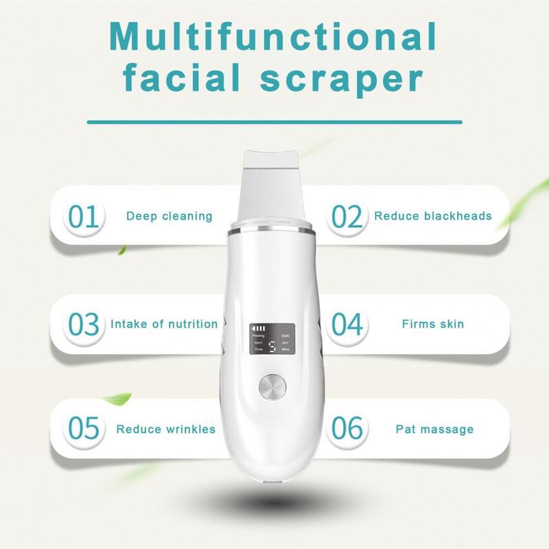 Oil Removal Face Tool Ultrasonic Peeling Machine Face Scrubber Skin Spatula Blackhead Remover for Facial Skin Care with 4 Modes