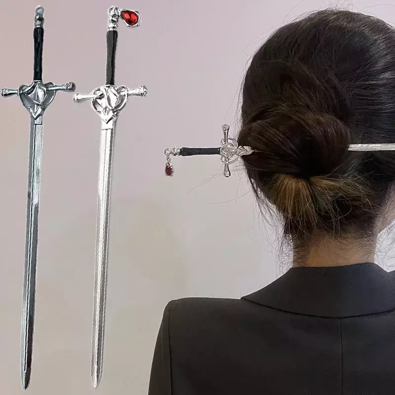 Kreative Schwert Rubin Anhänger Haarnadeln Vintage chinesischen Stil Schwert Haars täbchen Punk Haarnadel Frauen trend ige Haarnadel Schüssel Zubehör