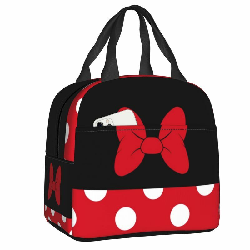 Cartoon Minnie Portable Lunch Boxes Waterproof Animated Polkadots Thermal Cooler Food Insulated Lunch Bag Kids School Children
