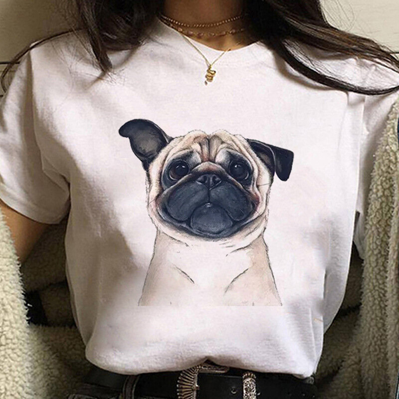 Estate New Pug Dog Print girocollo allentato a maniche corte T-Shirt bianca da donna top Harajuku T-Shirt oversize