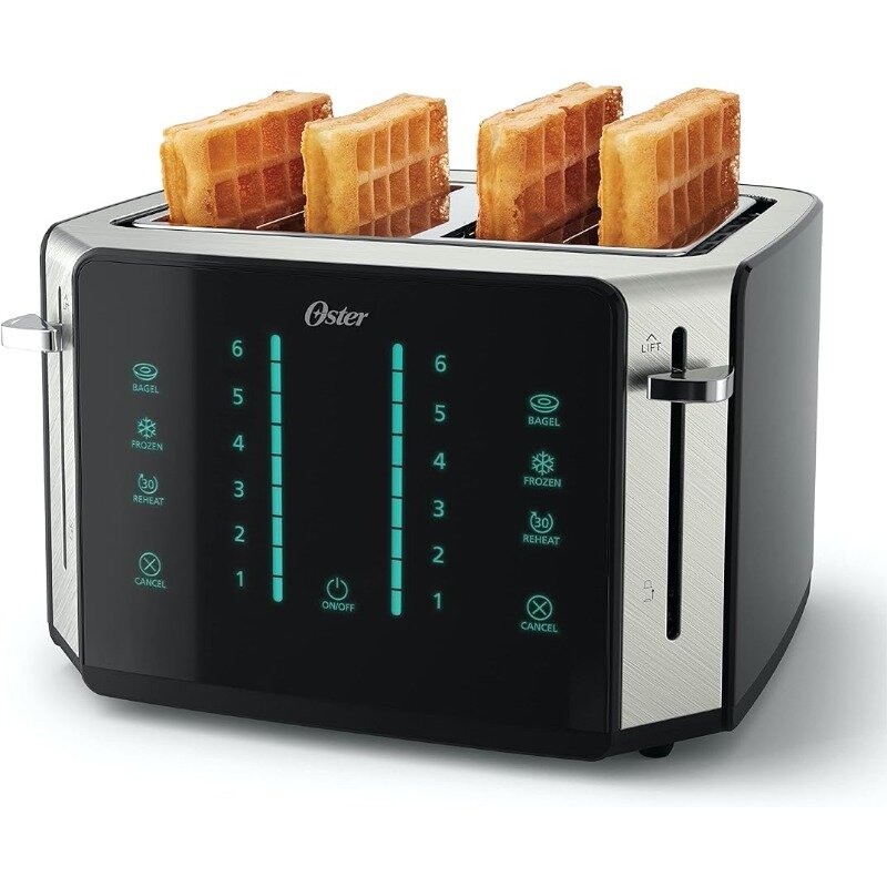 4-Scheiben-Toaster, Bildschirm mit 6 Schatten einstellungen und Digital-Timer, schwarz/Edelstahl