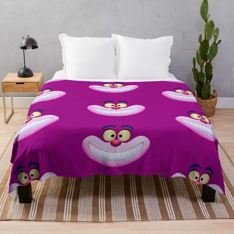 يبتسم القط!!! بطانية رمي خمر مخصصة ، بطانية سرير منقوشة