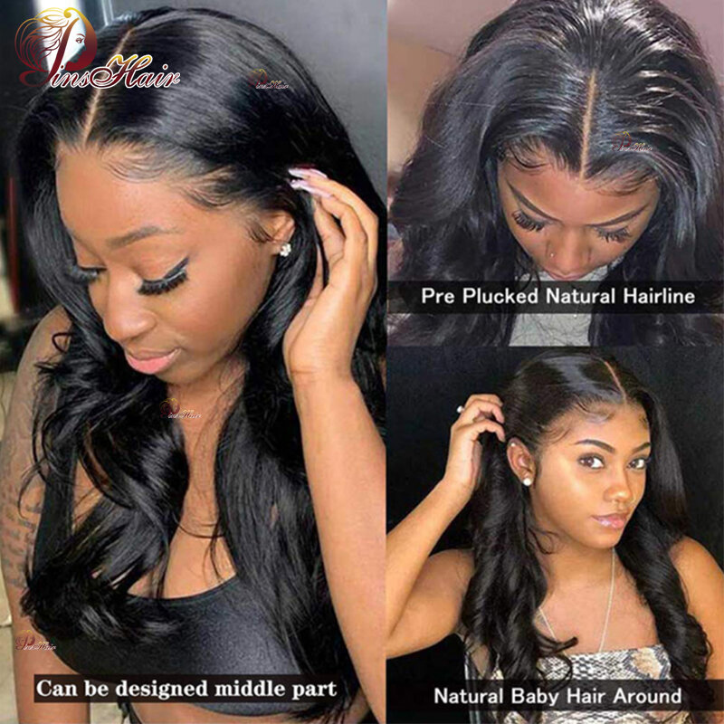 Perruque Lace Front Wig Body Wave Remy Naturelle, Cheveux Humains, 13x6, 34 Pouces, Pre-Plucked, 13 Tages, Transparent, 180%, pour Femme