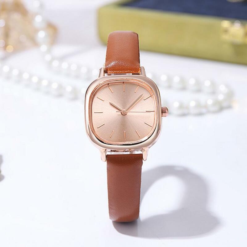 Faux Leather Strap Quartz Watch para senhoras, relógio de pulso com mostrador quadrado, pulseira falsa, elegante, moda, movimento