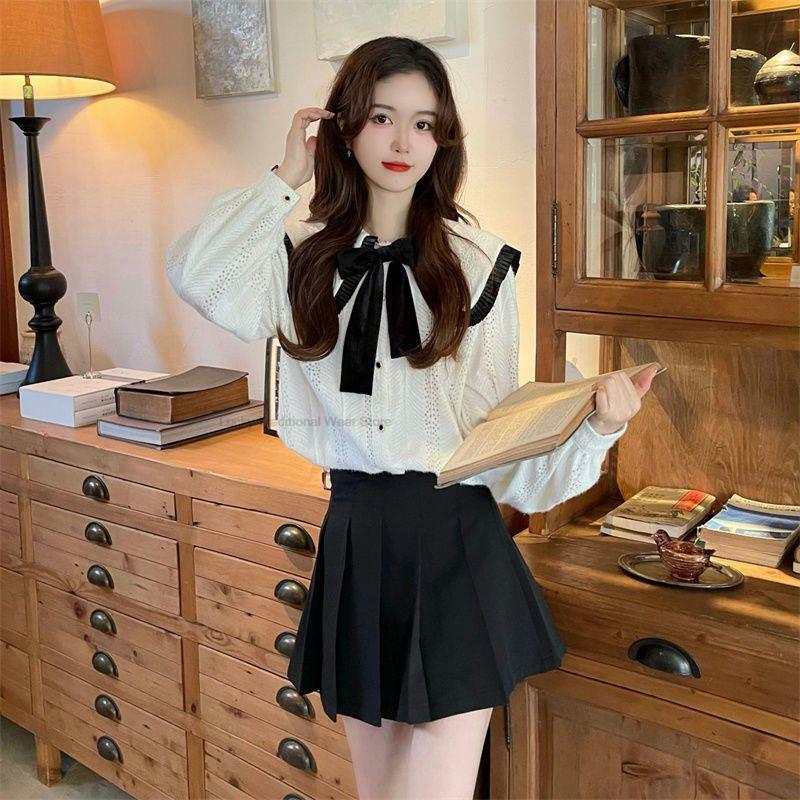 Japão Coréia Estilo Uniforme Escolar Jk Melhorado Moda Suit Faculdade Malha Camisa Plissada Saia Terno de duas peças Set Jk Uniforme Set