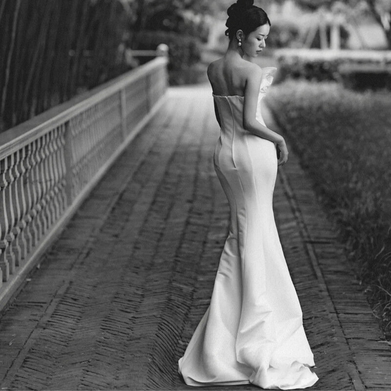 Женское атласное вечернее платье-русалка, белое платье со шлейфом для выпускного вечера, официальное платье для вечера