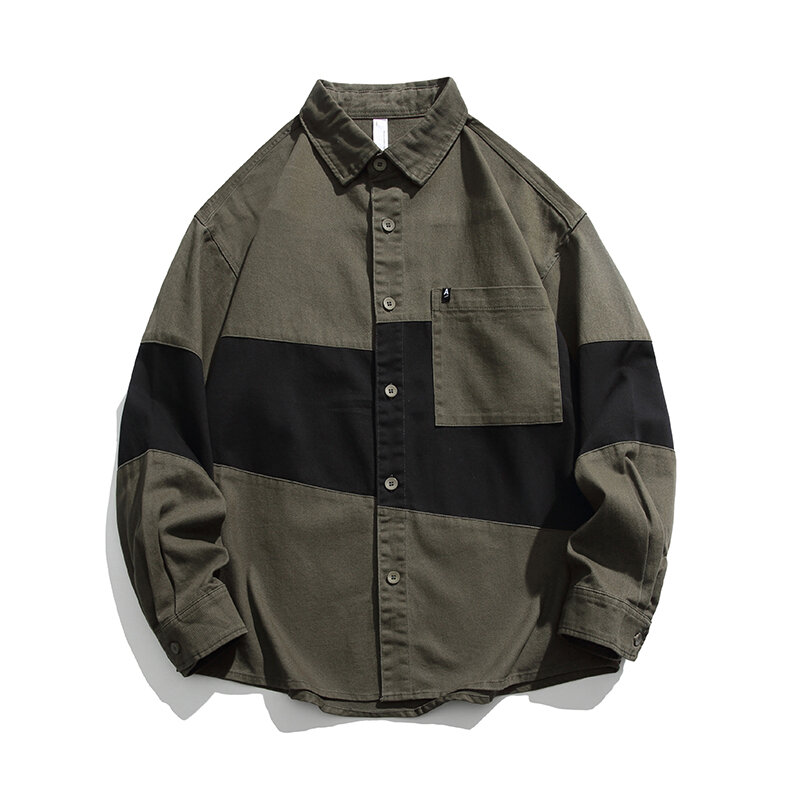 Fashion Lapel Button Spliced Pockets Casual Asymmetrical Shirts Men's Clothing 2024 Spring New Loose Tops Punk Shirt