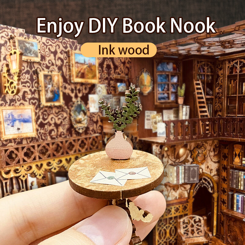 Cutebee DIY Miniatur Rumah Buku Nook Rak Buku Masukkan Model Rumah Boneka Kotak Bangunan Kit Rak Buku Kayu Mainan Hadiah Buku