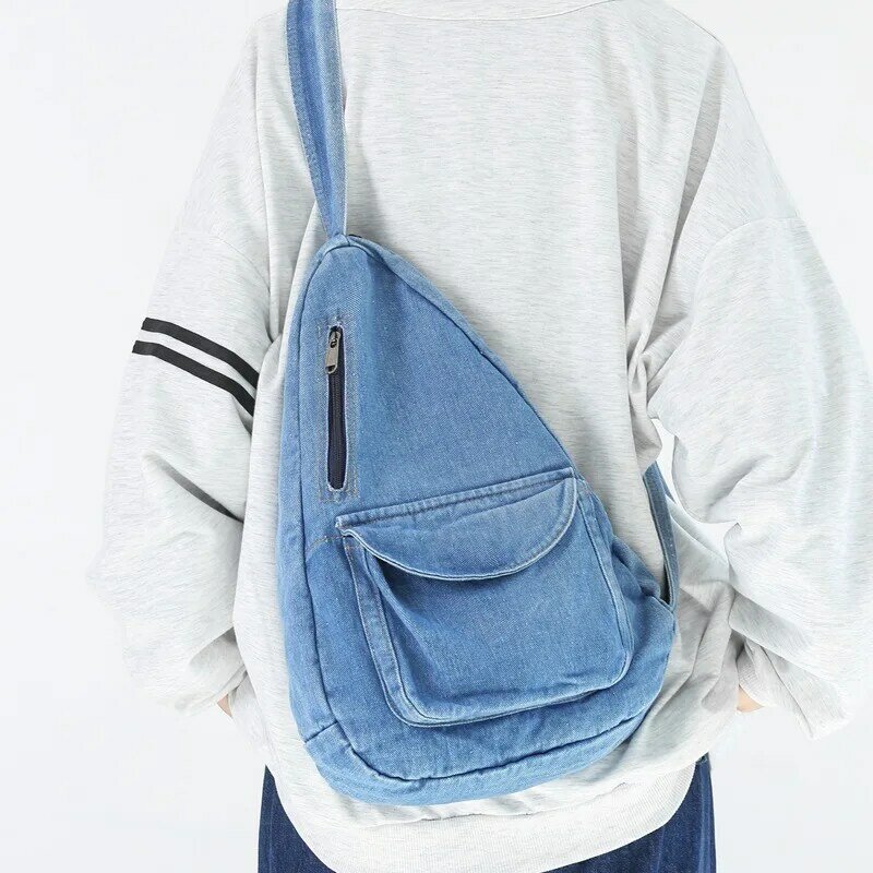 Nieuwe Trend Mode Vrouwelijke Tas Denim Effen Kleur Hoge Kwaliteit Dames Borst Bag Travel Medium Size Pouch Schoudertas