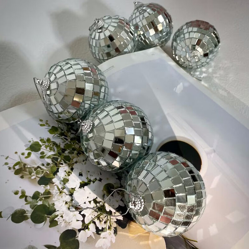 Bola de espejo reflectante de Navidad, minibola de discoteca, adorno de techo suspendido, barra de cristal