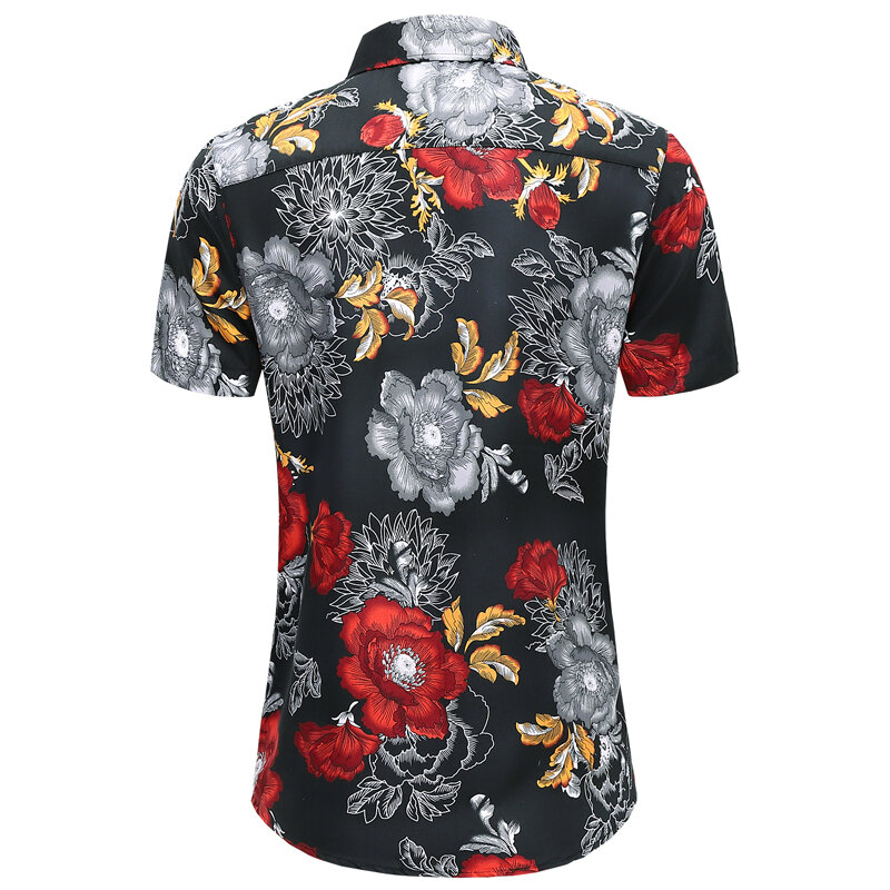 Camisa havaiana para homens, manga curta, de botão para baixo, estampada floral, casual, para a praia, verão