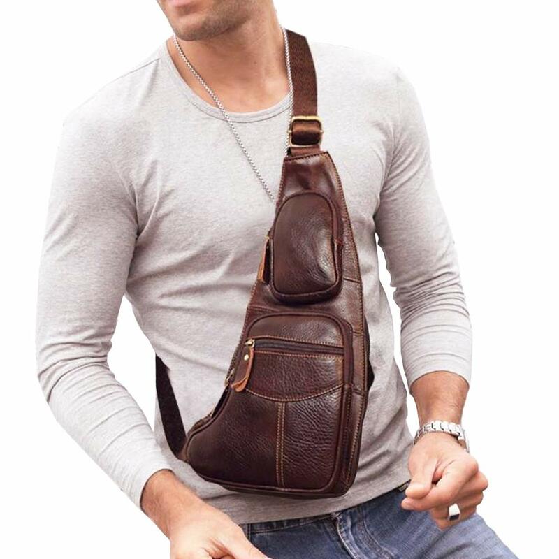Wysokiej jakości mężczyźni pojedyncza klatka piersiowa z powrotem plecak na co dzień podróżna Vintage z prawdziwej skóry na co dzień crossbody torba listonoszka na ramię półksiężyca