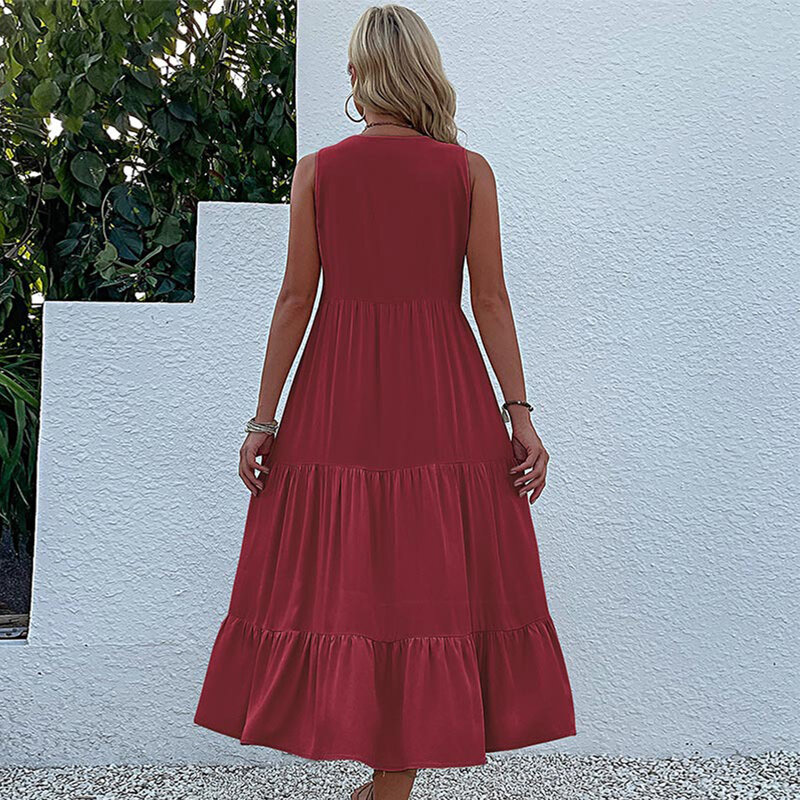 Богемное Платье женское однотонное свободное платье с V-образным вырезом и трапециевидным вырезом для пляжа и повседневной носки в различных цветах