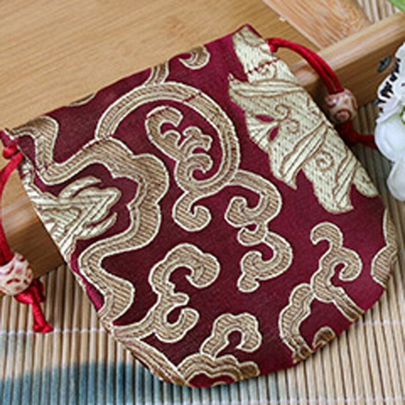 Borsa con coulisse per fiori con ricamo in stile cinese borsa per imballaggio di gioielli floreali borsa per fiori in tela borsa per caramelle in stile etnico