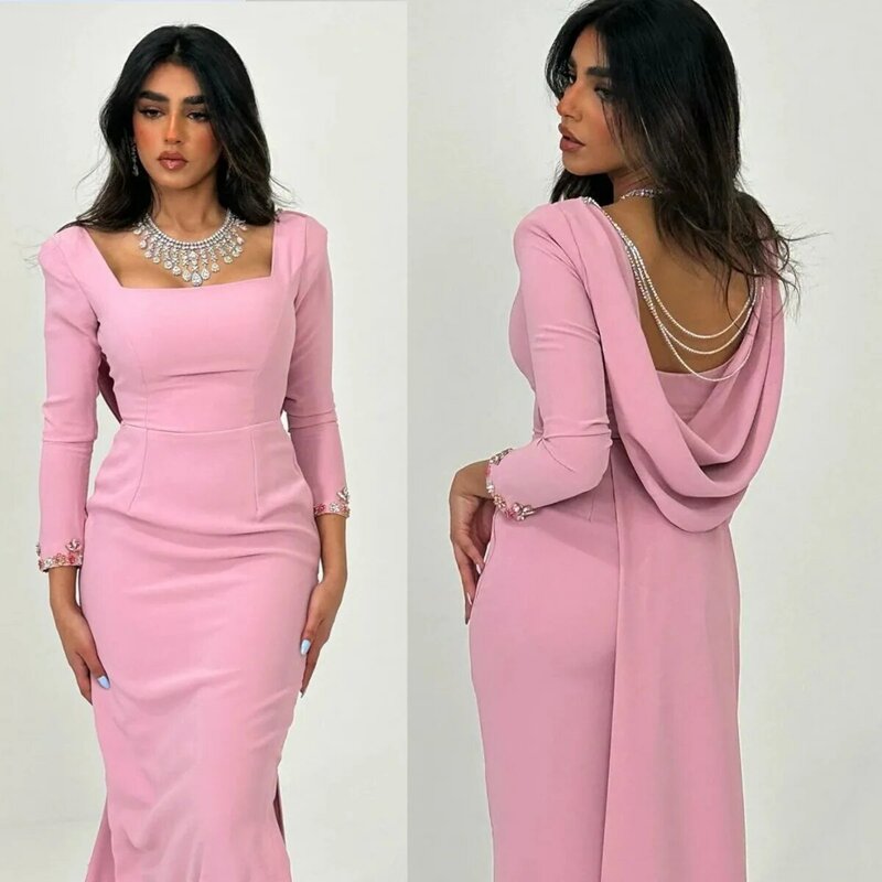 Koendye-vestidos de graduación de sirena rosa para mujer, vestidos de noche bordados hasta el suelo, Arabia Saudita, 2024