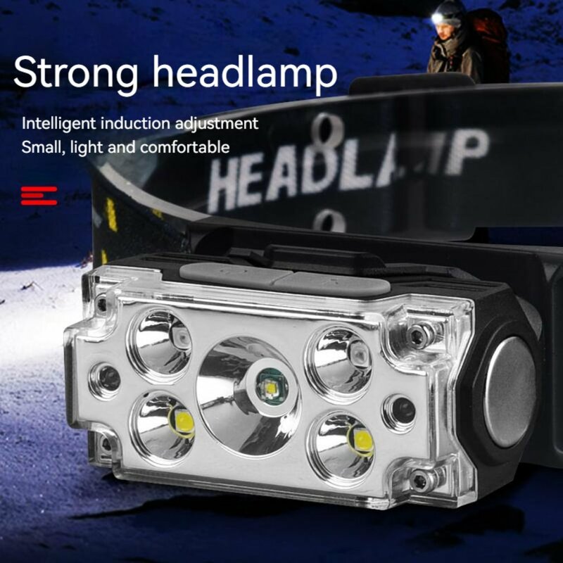 미니 강력한 5LED 헤드 램프 모션 센서 헤드 라이트, 야외 캠핑 낚시, USB 충전식 휴대용 손전등, 헤드 램프, 신제품